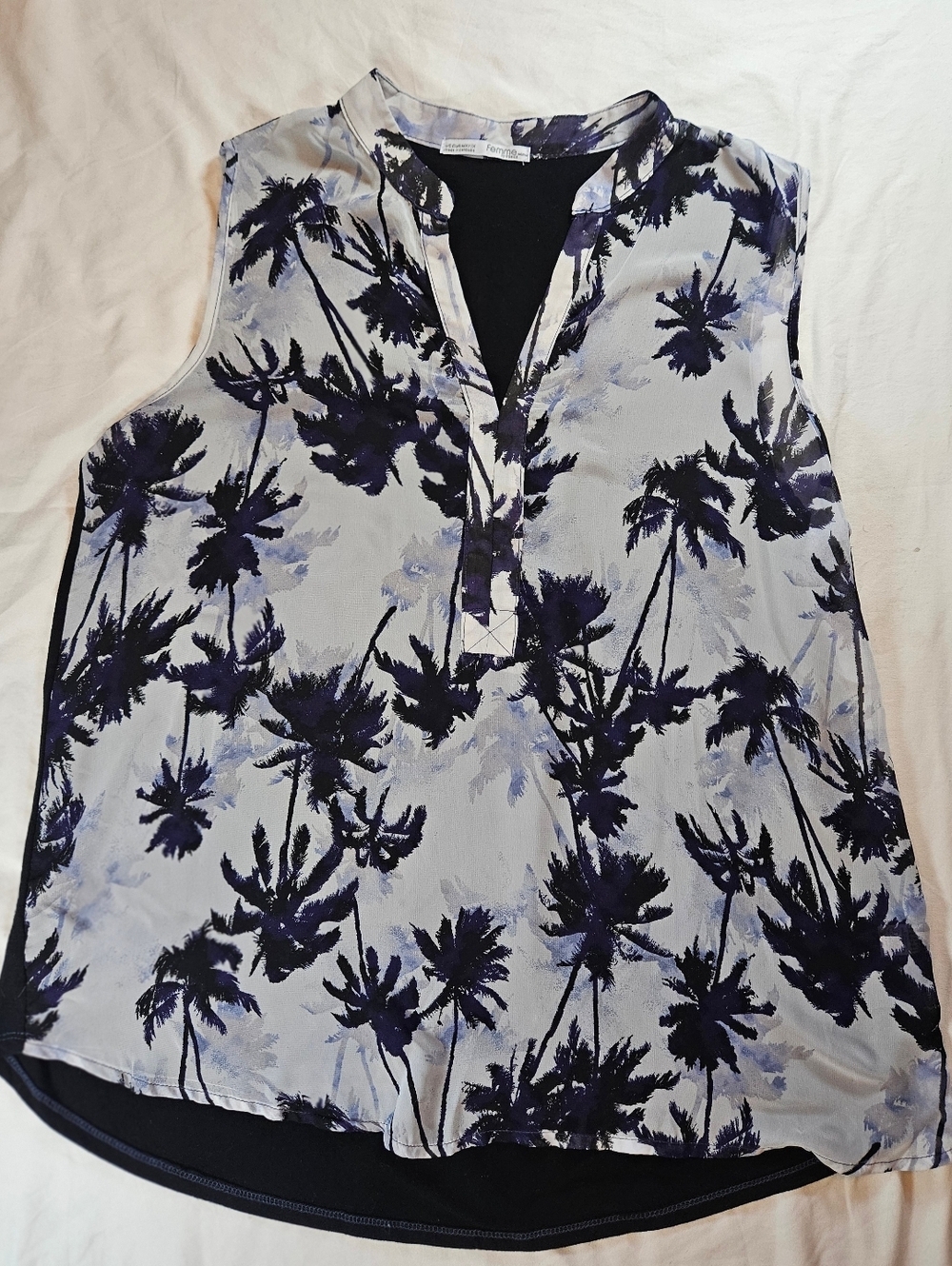 Femme By Tresics Womens Blue And Palm Tree Semi Sheer Sleeveless Blouse Size 1X